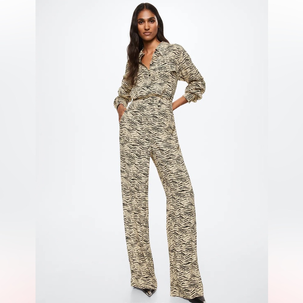 Mango Black and Cream Wide-Leg Jumpsuit